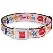 DRINK COCA-COLA Logo Full Color Red/White Seatbelt Buckle Collar - Coca-Cola ENJOY Vibrant Icons Collage Pinks/Multi Color Dog Collars Seatbelt Buckle Coca-Cola