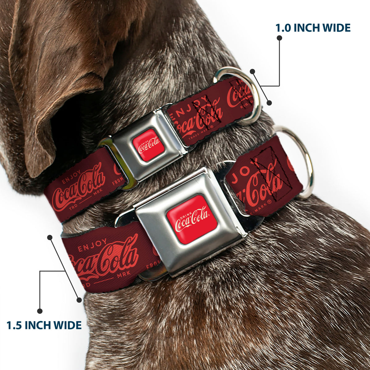 DRINK COCA-COLA Logo Full Color Red/White Seatbelt Buckle Collar - ENJOY COCA-COLA Logos Brown/Red Dog Collars Seatbelt Buckle Coca-Cola