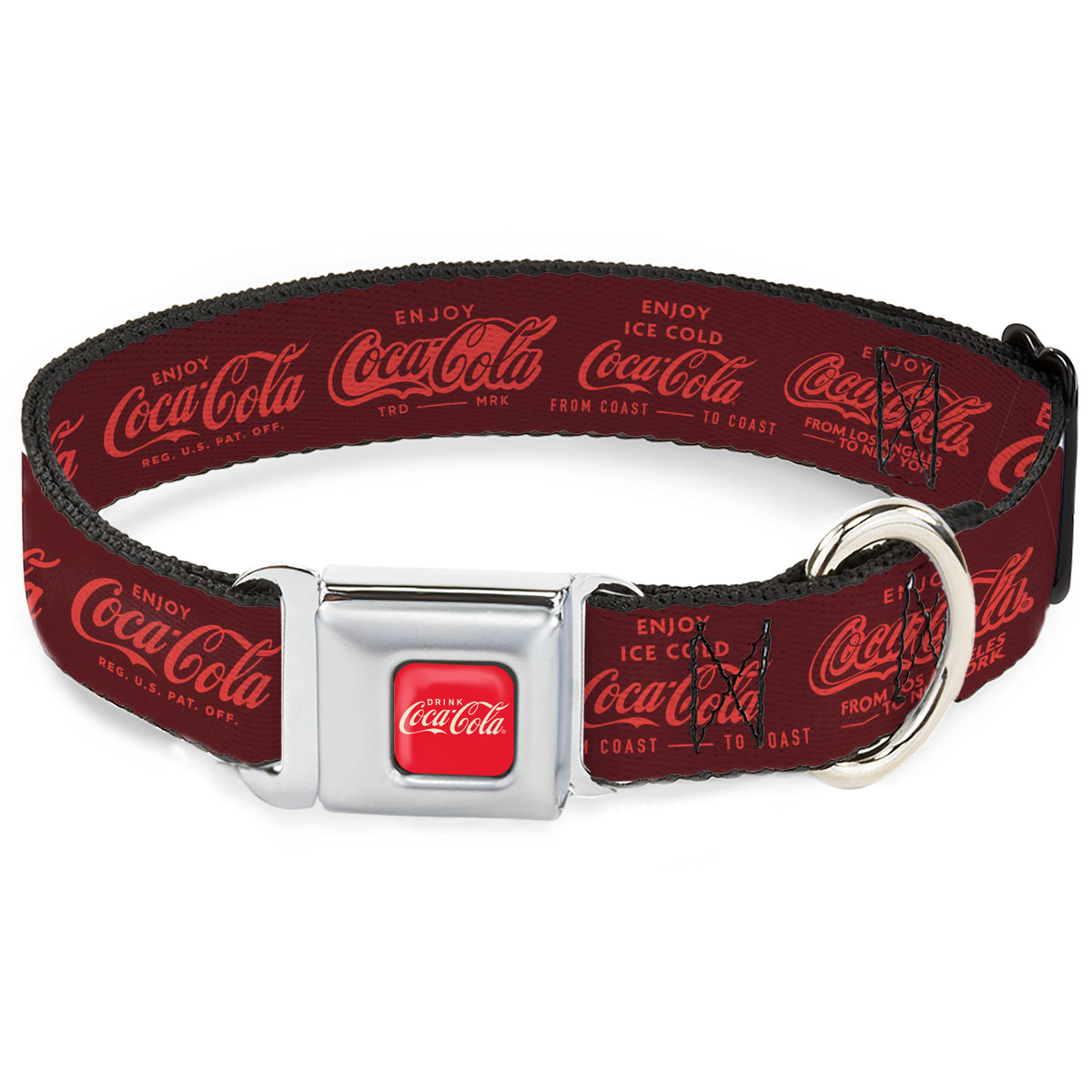 DRINK COCA-COLA Logo Full Color Red/White Seatbelt Buckle Collar - ENJOY COCA-COLA Logos Brown/Red Dog Collars Seatbelt Buckle Coca-Cola