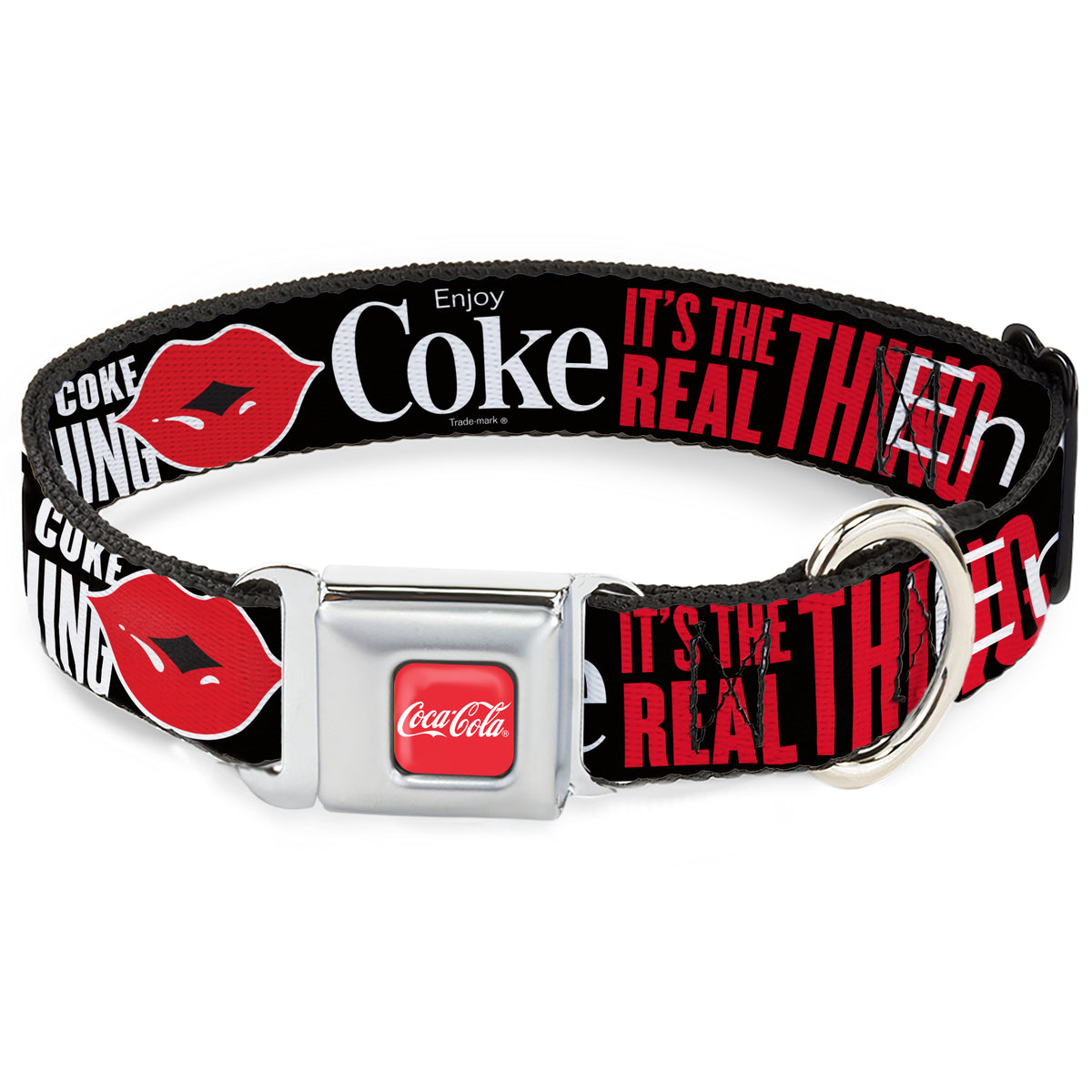 COCA-COLA Script Logo Full Color Red/White Seatbelt Buckle Collar - Coca-Cola ENJOY COKE IT'S THE REAL THING Kiss Black/White/Red Dog Collars Seatbelt Buckle Coca-Cola