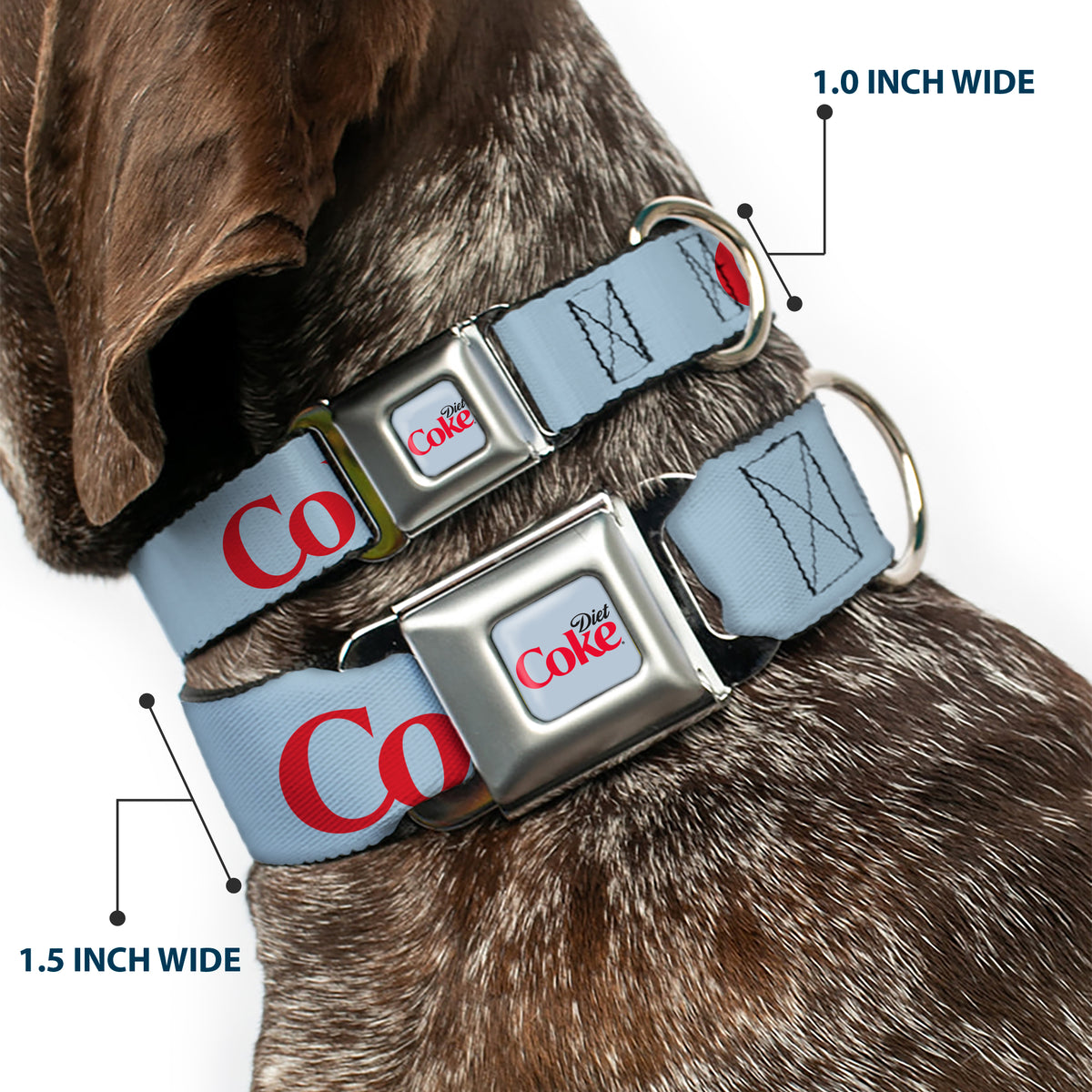 DIET COKE Logo Full Color Light Gray Seatbelt Buckle Collar - DIET COKE Logo Light Gray/Black/Red Dog Collars Seatbelt Buckle Coca-Cola