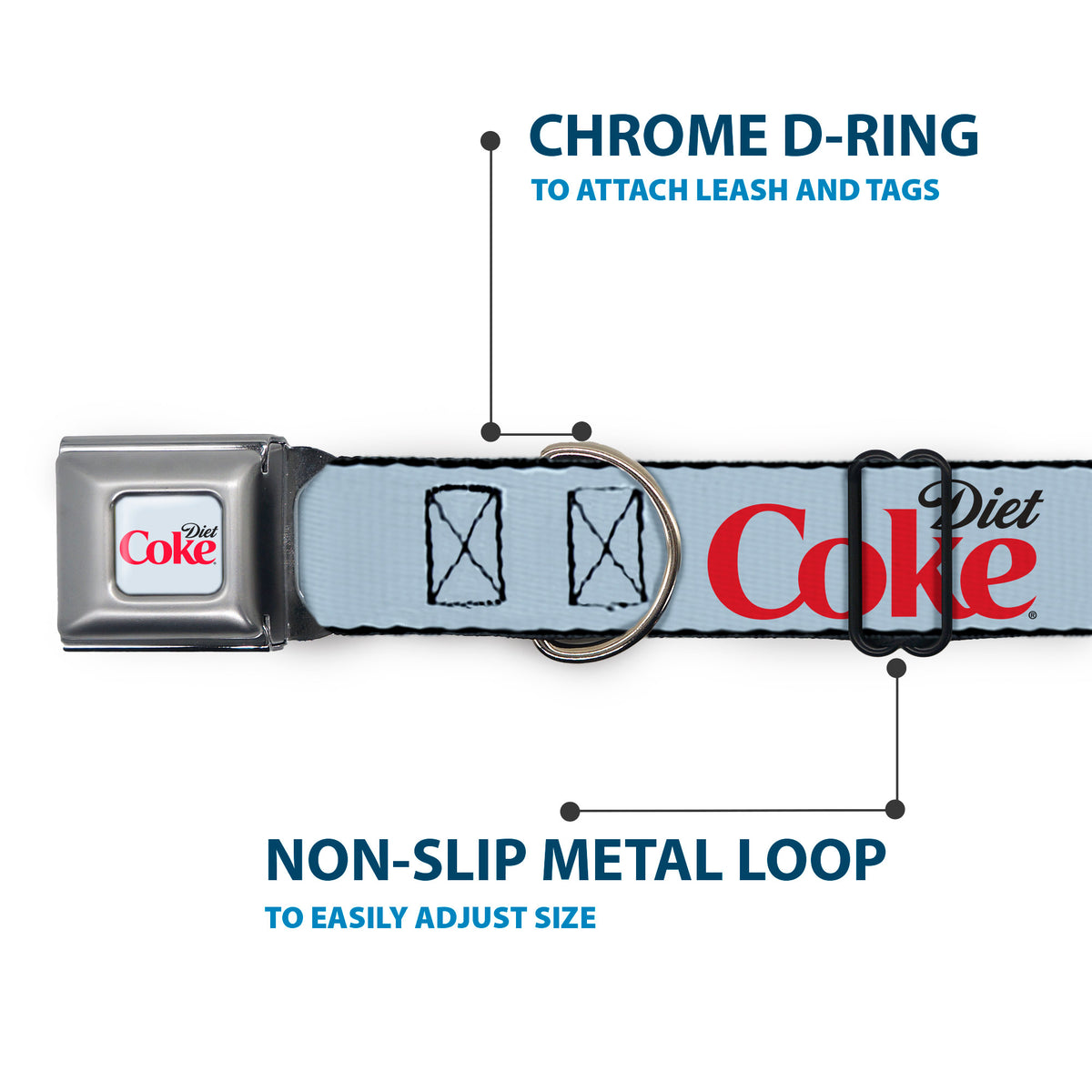 DIET COKE Logo Full Color Light Gray Seatbelt Buckle Collar - DIET COKE Logo Light Gray/Black/Red Dog Collars Seatbelt Buckle Coca-Cola