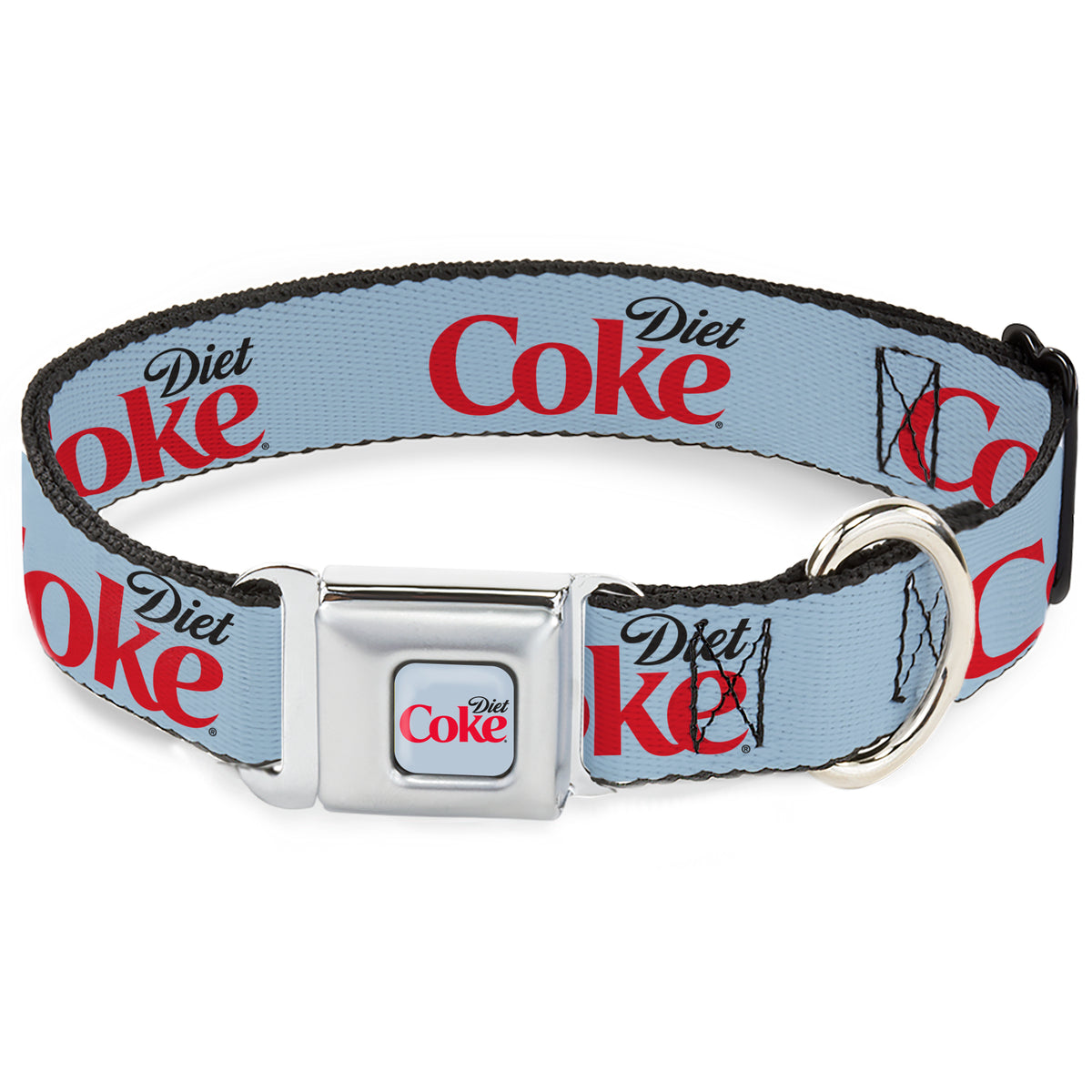 DIET COKE Logo Full Color Light Gray Seatbelt Buckle Collar - DIET COKE Logo Light Gray/Black/Red Dog Collars Seatbelt Buckle Coca-Cola