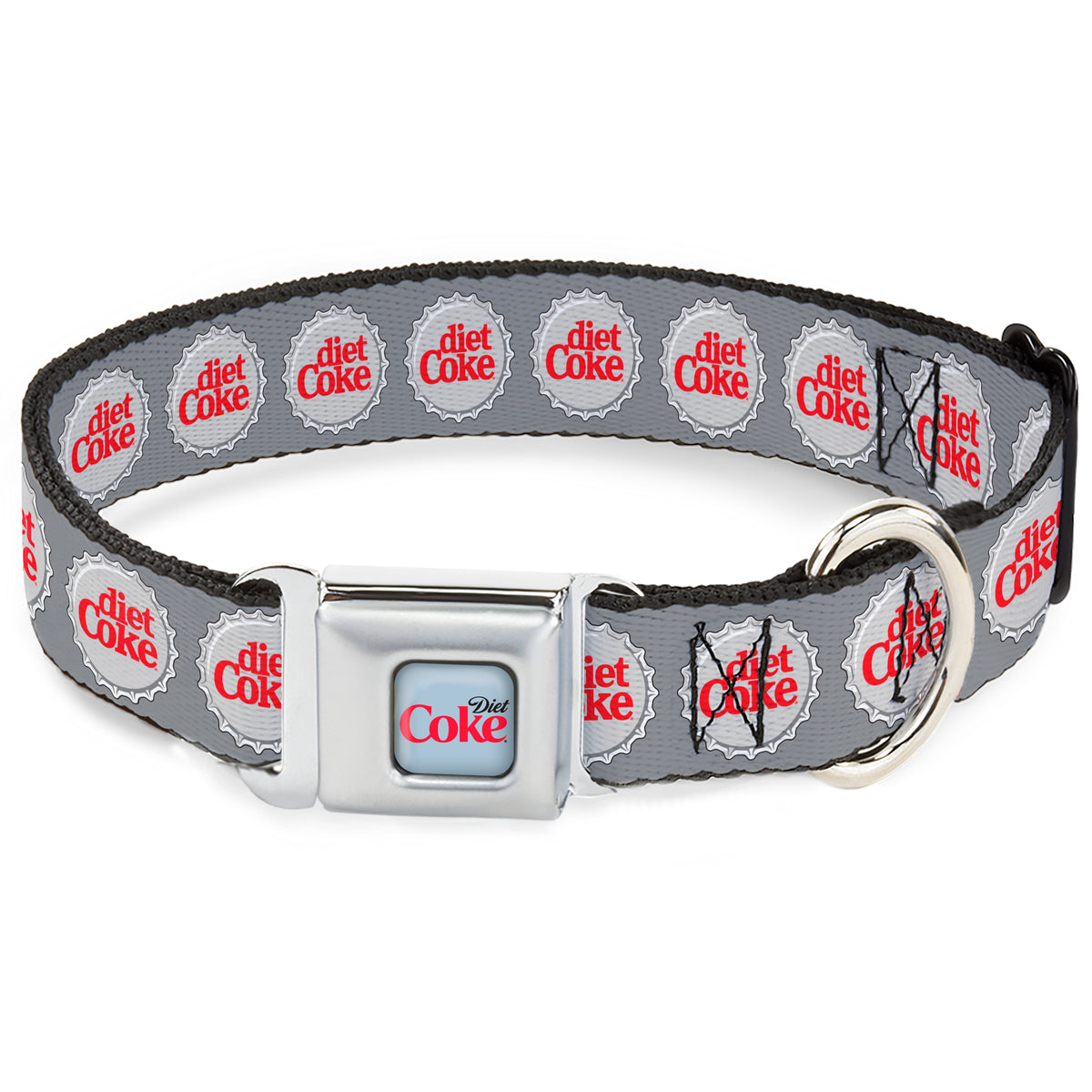 DIET COKE Logo Full Color Light Gray Seatbelt Buckle Collar - DIET COKE Bottle Caps Grays/White/Red Dog Collars Seatbelt Buckle Coca-Cola