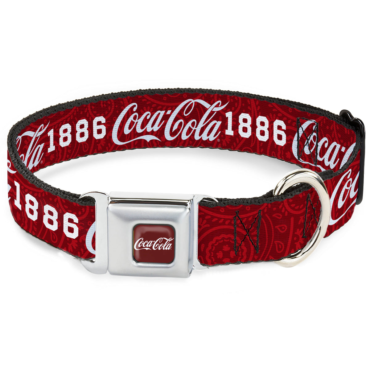 COCA-COLA Script Logo Full Color Burgundy/White Seatbelt Buckle Collar - COCA-COLA 1886 Script Logo Blues/White/Red Dog Collars Seatbelt Buckle Coca-Cola