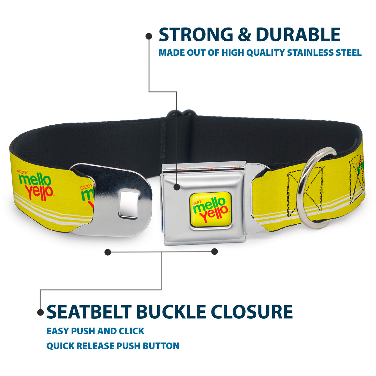 ENJOY MELLO YELLO Logo Full Color Yellow/Red/Green Seatbelt Buckle Collar - ENJOY MELLO YELLO Logo Yellow/Red/Green Dog Collars Seatbelt Buckle Coca-Cola