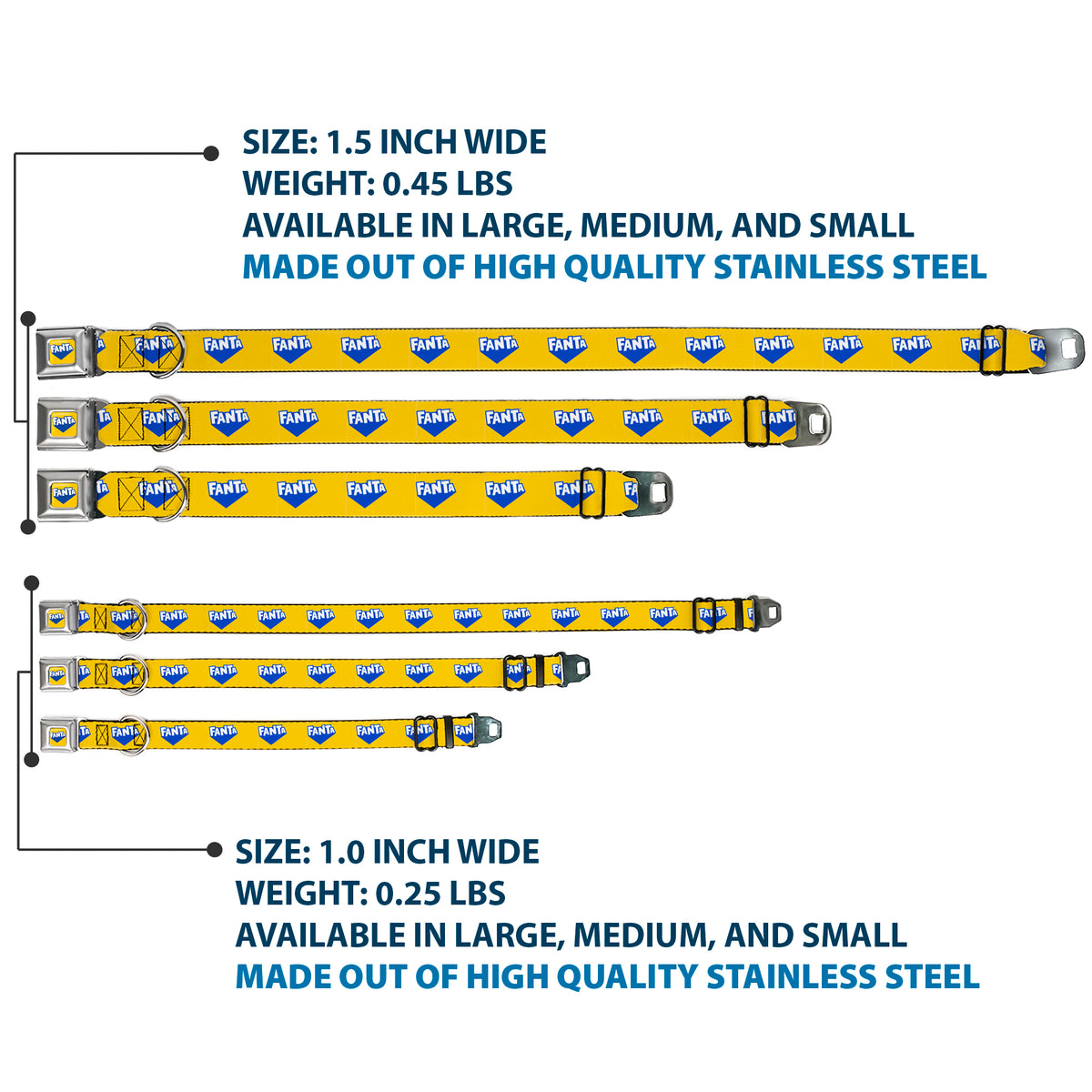 FANTA Logo Full Color Pineapple Yellow/Blue/White Seatbelt Buckle Collar - FANTA Logo Pineapple Yellow/Blue/White Dog Collars Seatbelt Buckle Coca-Cola