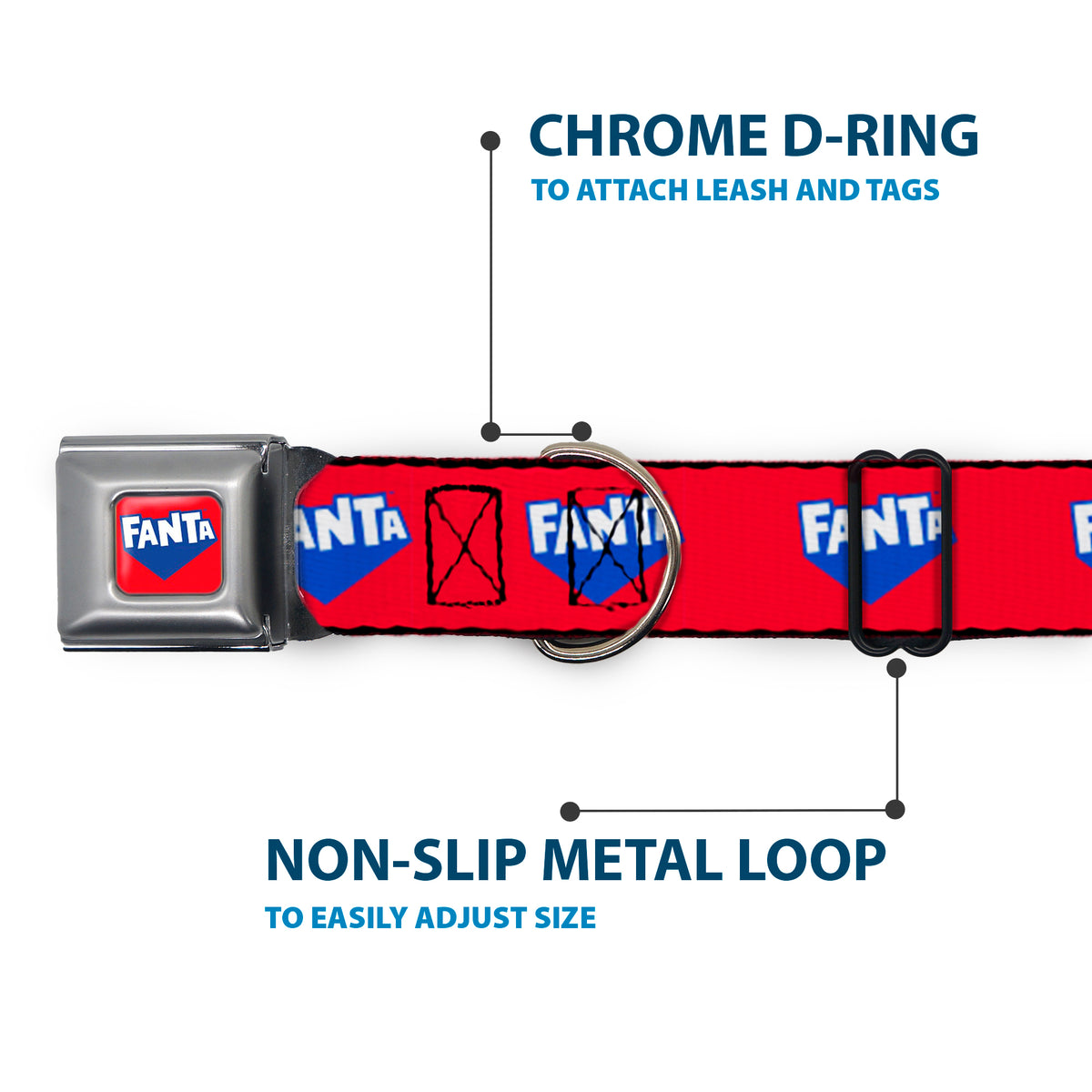 FANTA Logo Full Color Strawberry Red/Blue/White Seatbelt Buckle Collar - FANTA Logo Strawberry Red/Blue/White Dog Collars Seatbelt Buckle Coca-Cola