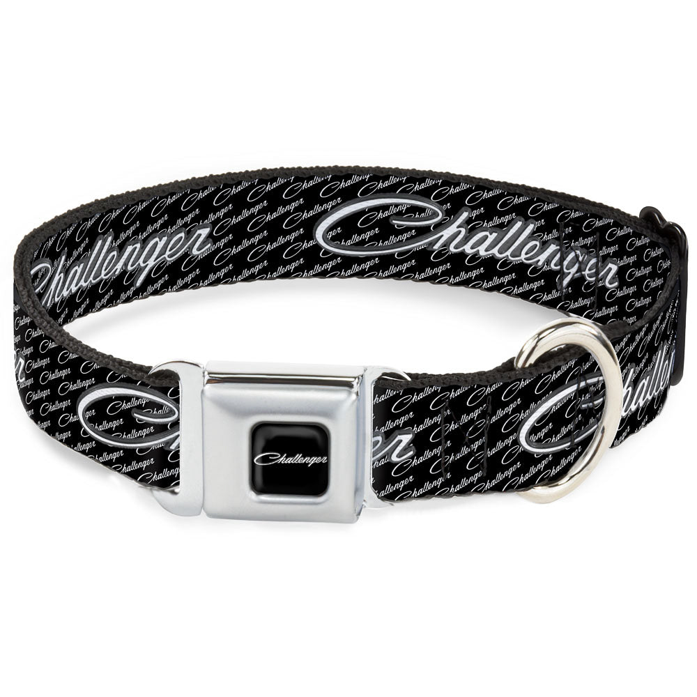 CHALLENGER Script Black Silver Seatbelt Buckle Collar - CHALLENGER Repeat w/Text Black/White Dog Collars Seatbelt Buckle Dodge