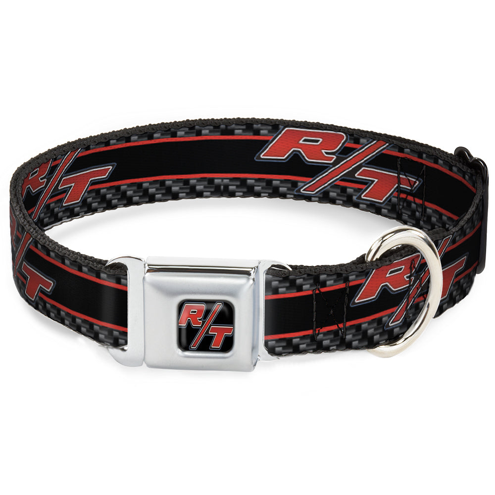 Dodge Challenger R/T Emblem Full Color Black/White/Red Seatbelt Buckle Collar - Dodge Challenger R/T Emblem/Carbon Fiber Stripe Grays/Black/Red Dog Collars Seatbelt Buckle Dodge