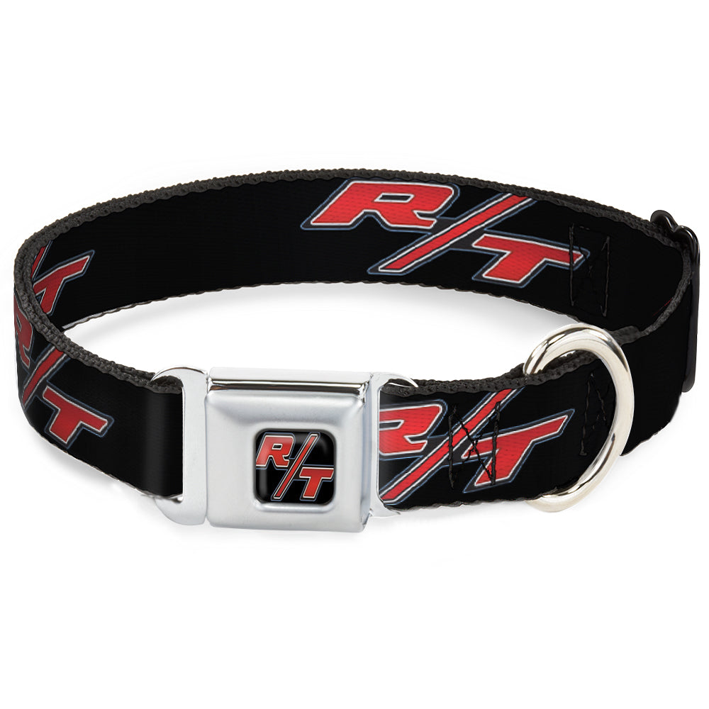 Dodge Challenger R/T Emblem Full Color Black/White/Red Seatbelt Buckle Collar - Dodge Challenger R/T Emblem Repeat Black/Blue/White/Red Dog Collars Seatbelt Buckle Dodge