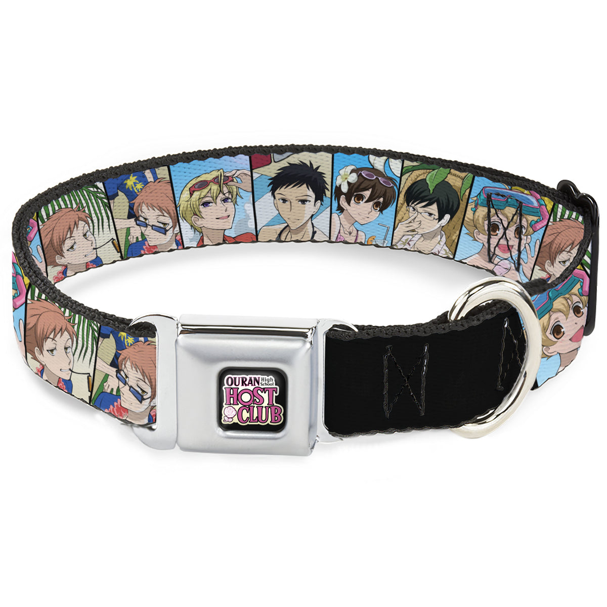 OURAN HIGH SCHOOL HOST CLUB Title Logo Full Color Black Seatbelt Buckle Collar - Ouran High School Host Club Seven Character Beach Day Pose Blocks Dog Collars Seatbelt Buckle Ouran High School Host Club