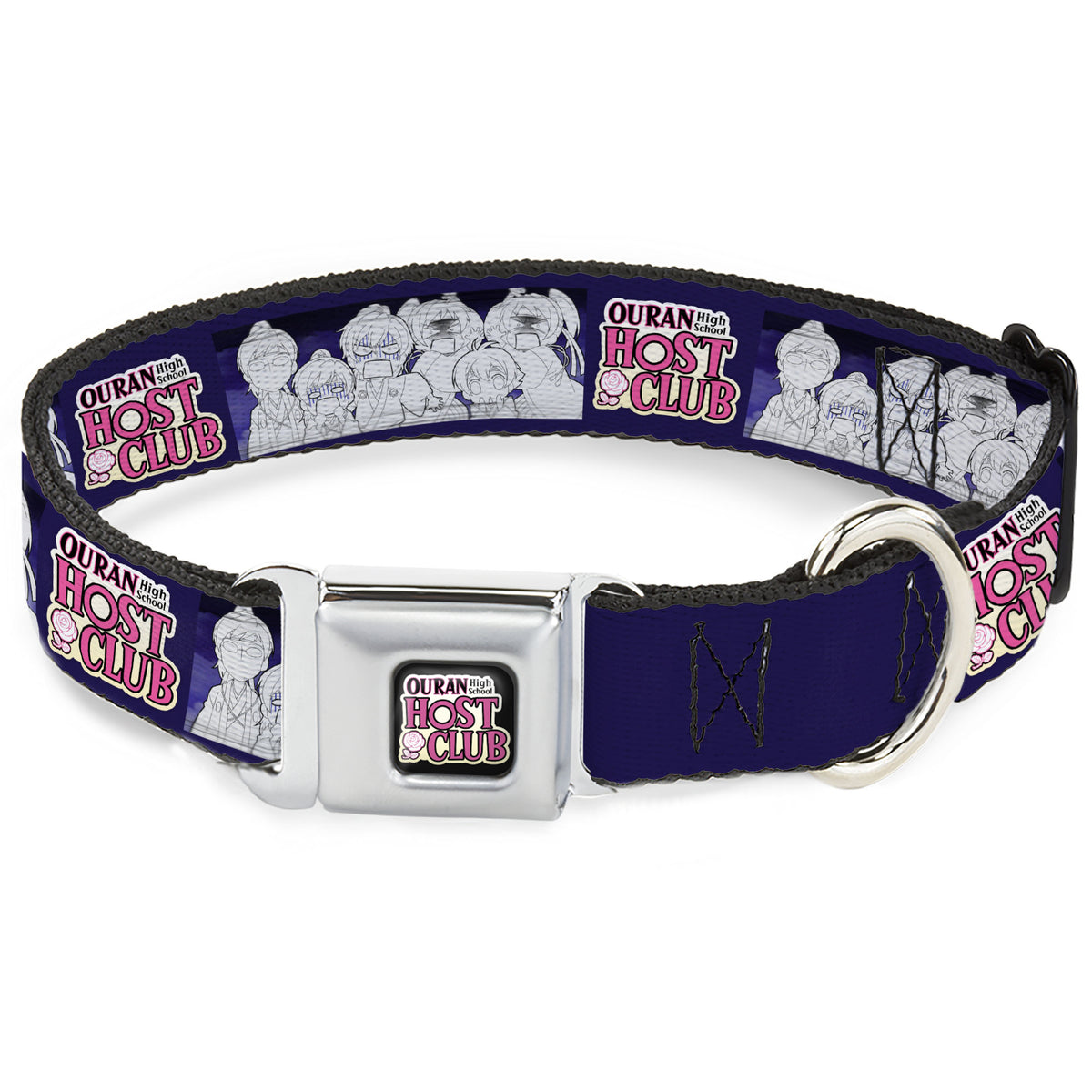OURAN HIGH SCHOOL HOST CLUB Title Logo Full Color Black Seatbelt Buckle Collar - OURAN HIGH SCHOOL HOST CLUB Character Doodle and Title Logo Violet Dog Collars Seatbelt Buckle Ouran High School Host Club