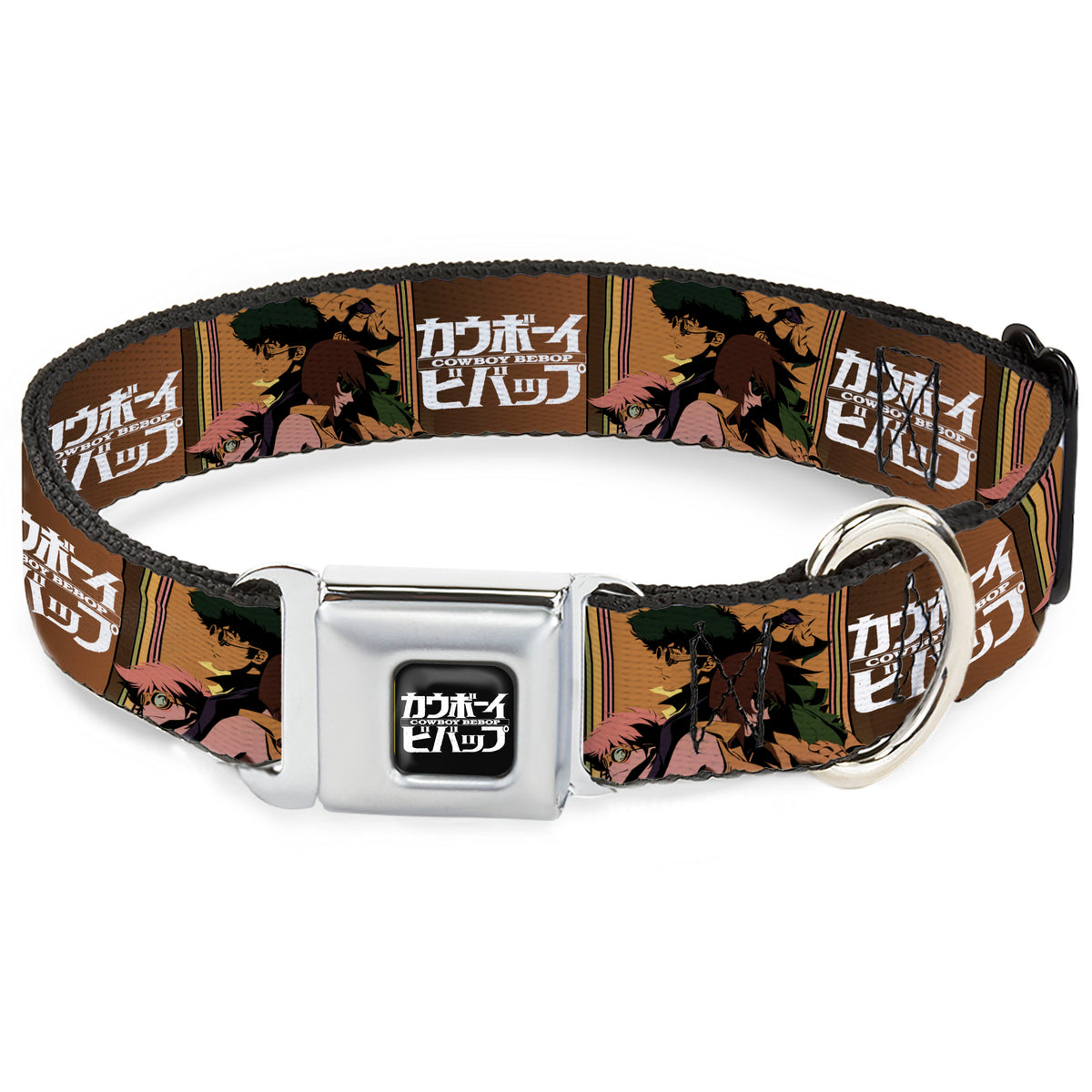 COWBOY BEBOP Title Logo Full Color Black/White Seatbelt Buckle Collar - COWBOY BEBOP Crew Group Pose and Title Logo Blocks Dog Collars Seatbelt Buckle Cowboy Bebop