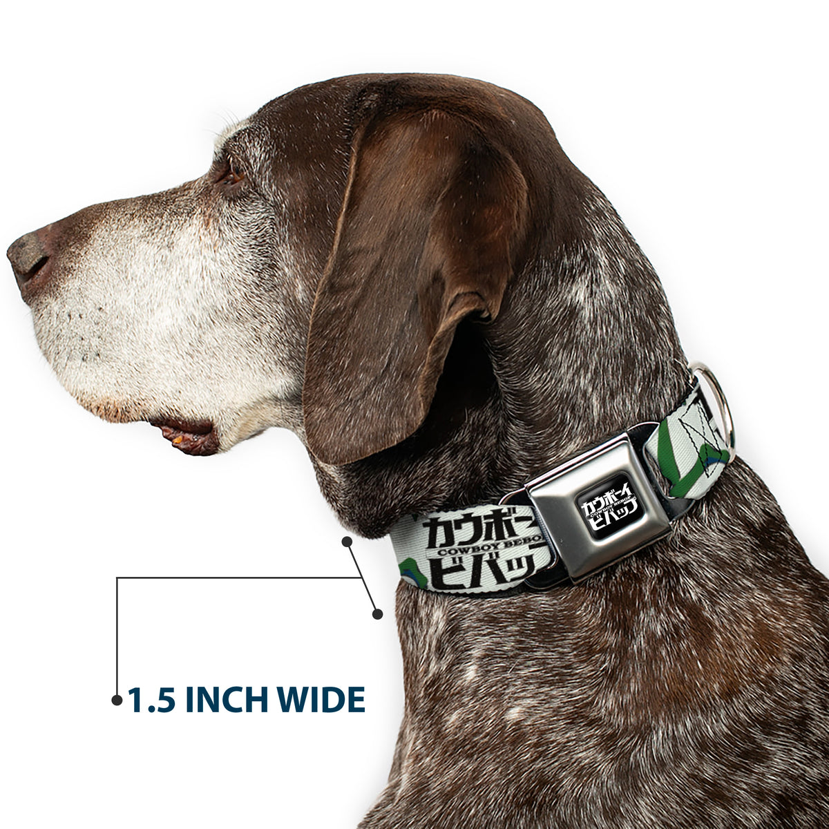 COWBOY BEBOP Title Logo Full Color Black/White Seatbelt Buckle Collar - COWBOY BEBOP Crew Group Pose and Title Logo White/Black/Greens Dog Collars Seatbelt Buckle Cowboy Bebop