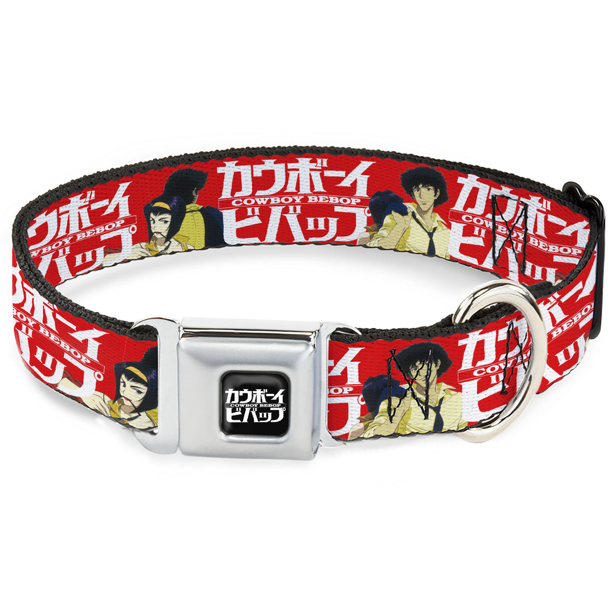COWBOY BEBOP Title Logo Full Color Black/White Seatbelt Buckle Collar - COWBOY BEBOP Spike and Faye Back to Back Pose and Title Logo Red/White Dog Collars Seatbelt Buckle Cowboy Bebop