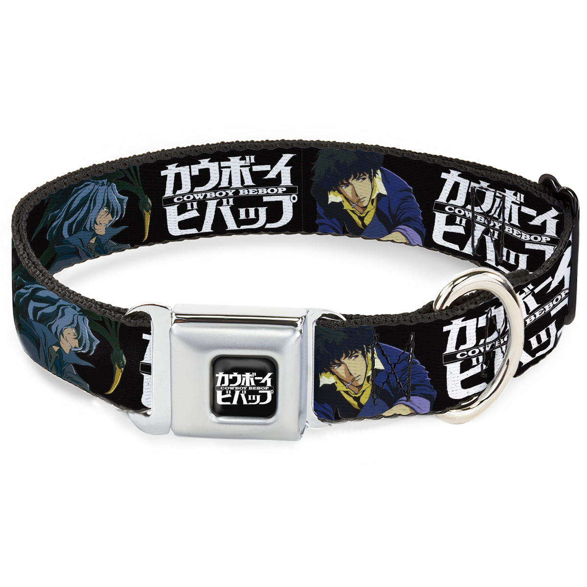 COWBOY BEBOP Title Logo Full Color Black/White Seatbelt Buckle Collar - COWBOY BEBOP Spike and Vicious Pose and Title Logo Black/Blues Dog Collars Seatbelt Buckle Cowboy Bebop