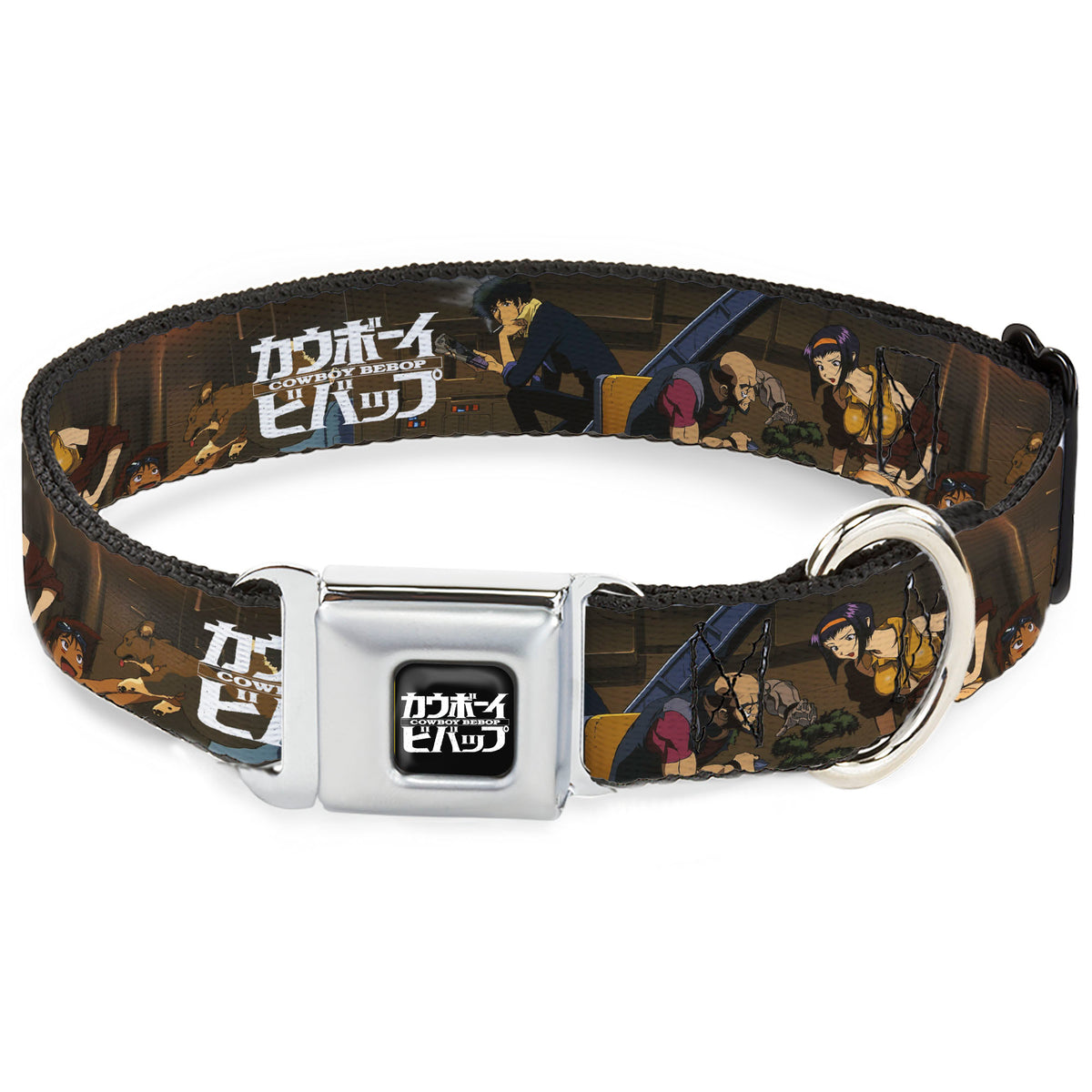 COWBOY BEBOP Title Logo Full Color Black/White Seatbelt Buckle Collar - COWBOY BEBOP Jet Black and Crew Bonsai Tree Scene and Title Logo Dog Collars Seatbelt Buckle Cowboy Bebop