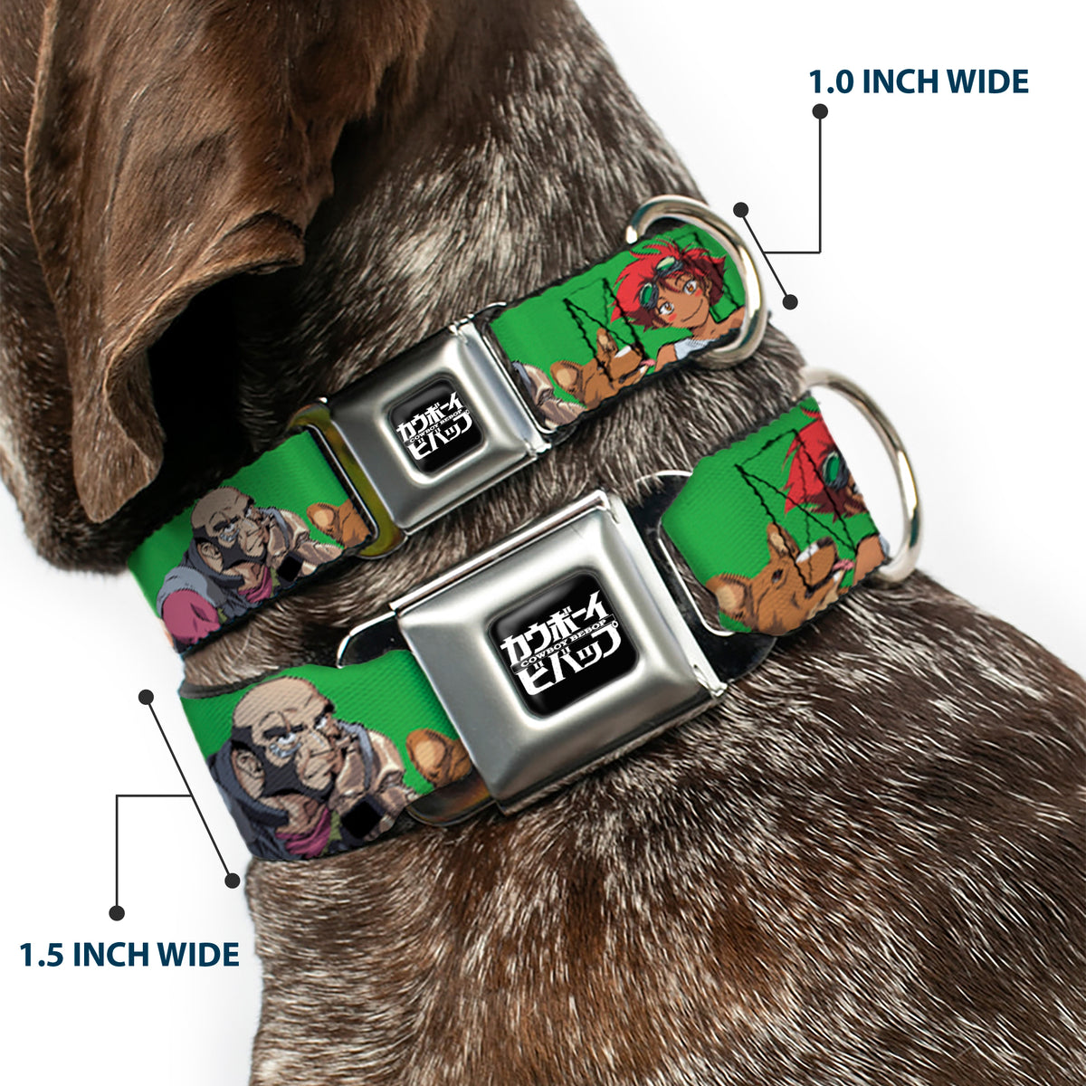 COWBOY BEBOP Title Logo Full Color Black/White Seatbelt Buckle Collar - COWBOY BEBOP Crew Group Pose and Title Logo Green/Black Dog Collars Seatbelt Buckle Cowboy Bebop