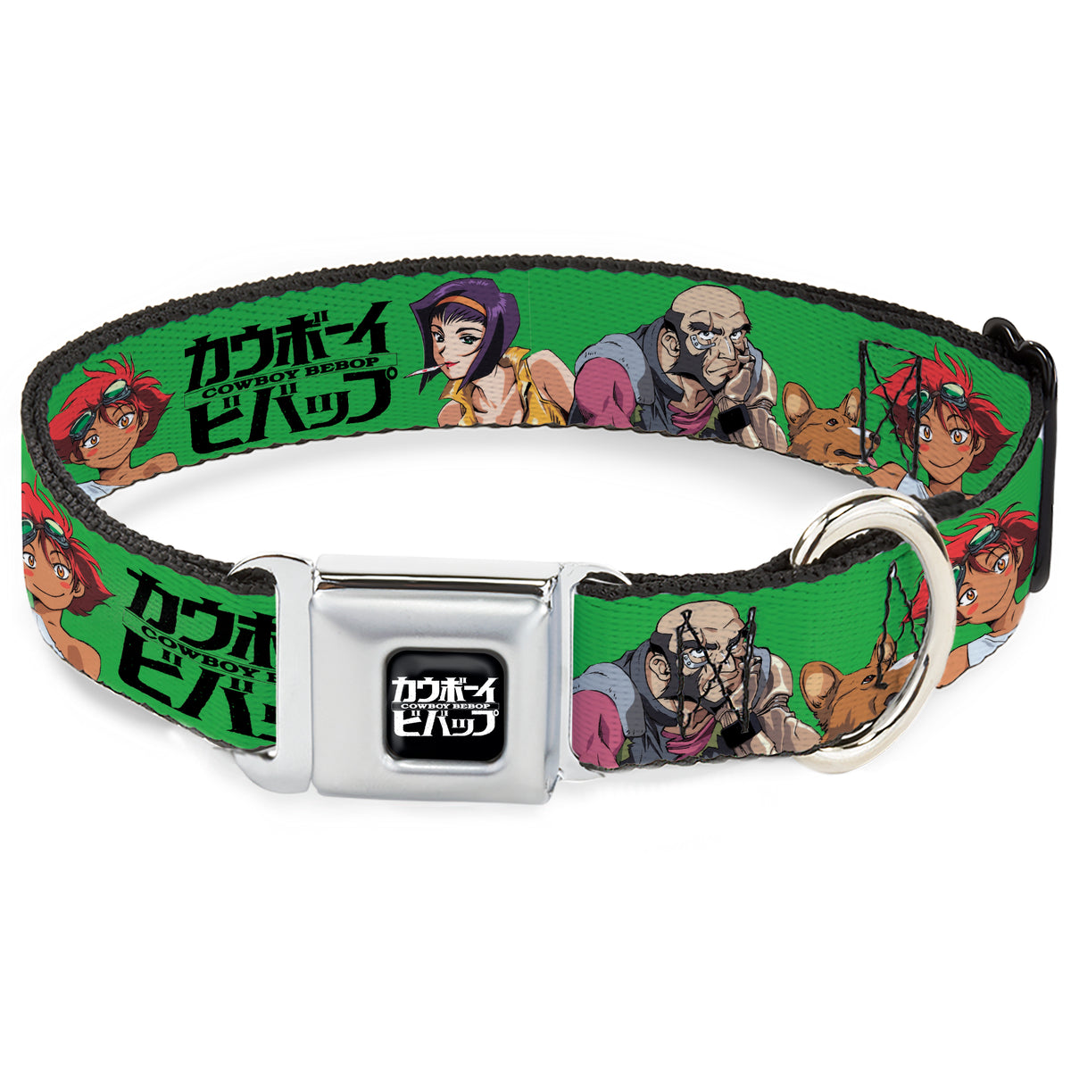 COWBOY BEBOP Title Logo Full Color Black/White Seatbelt Buckle Collar - COWBOY BEBOP Crew Group Pose and Title Logo Green/Black Dog Collars Seatbelt Buckle Cowboy Bebop