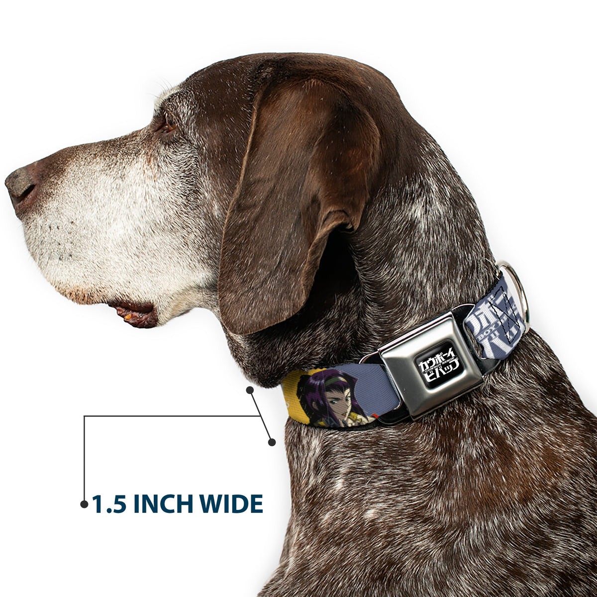COWBOY BEBOP Title Logo Full Color Black/White Seatbelt Buckle Collar - COWBOY BEBOP Spike Vicious and Faye Pose and Title Logo Blues/Yellow Dog Collars Seatbelt Buckle Cowboy Bebop