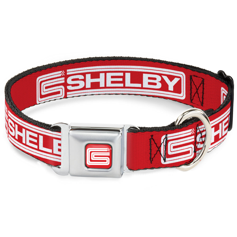 Carroll Shelby CS Racing Logo Full Color Red/White Seatbelt Buckle Collar - Carroll Shelby CS SHELBY Racing Logo Block Red/White Dog Collars Seatbelt Buckle Shelby