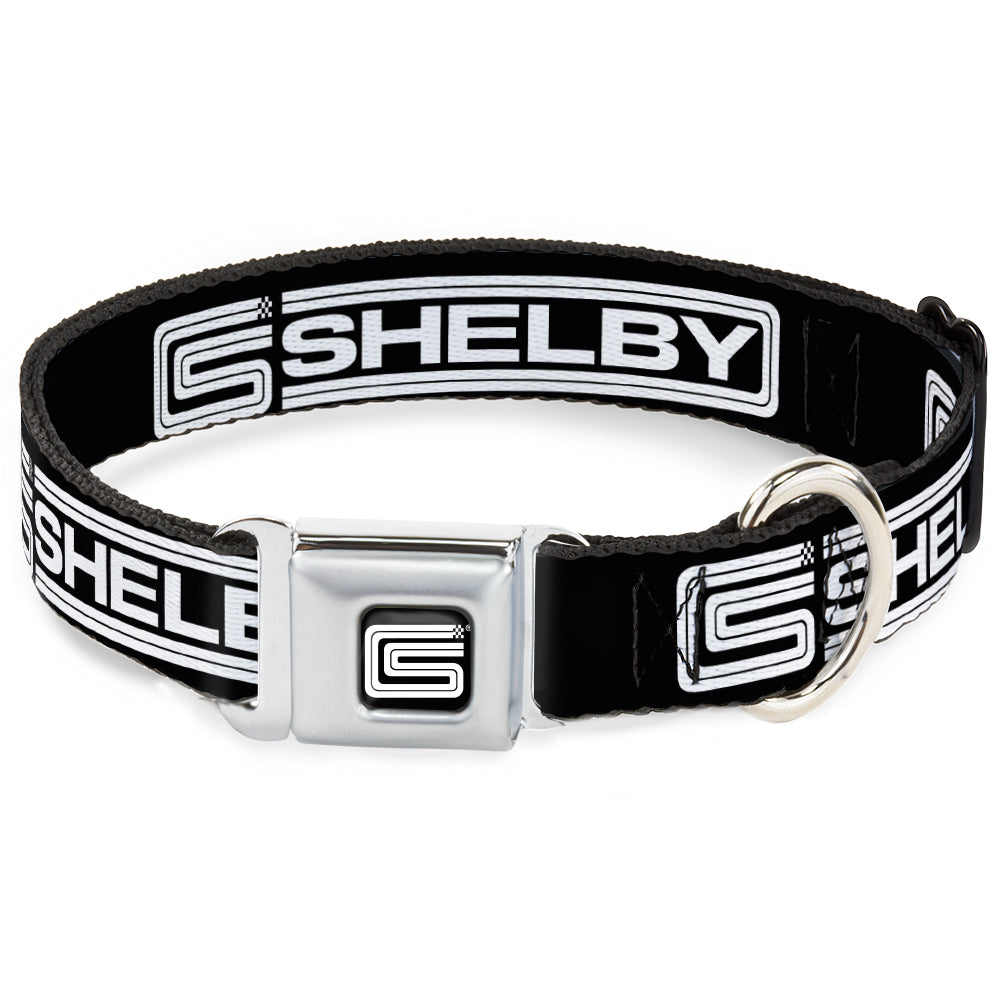 Carroll Shelby CS Racing Logo Full Color Black/White Seatbelt Buckle Collar - Carroll Shelby CS SHELBY Racing Logo Block Black/White Dog Collars Seatbelt Buckle Shelby