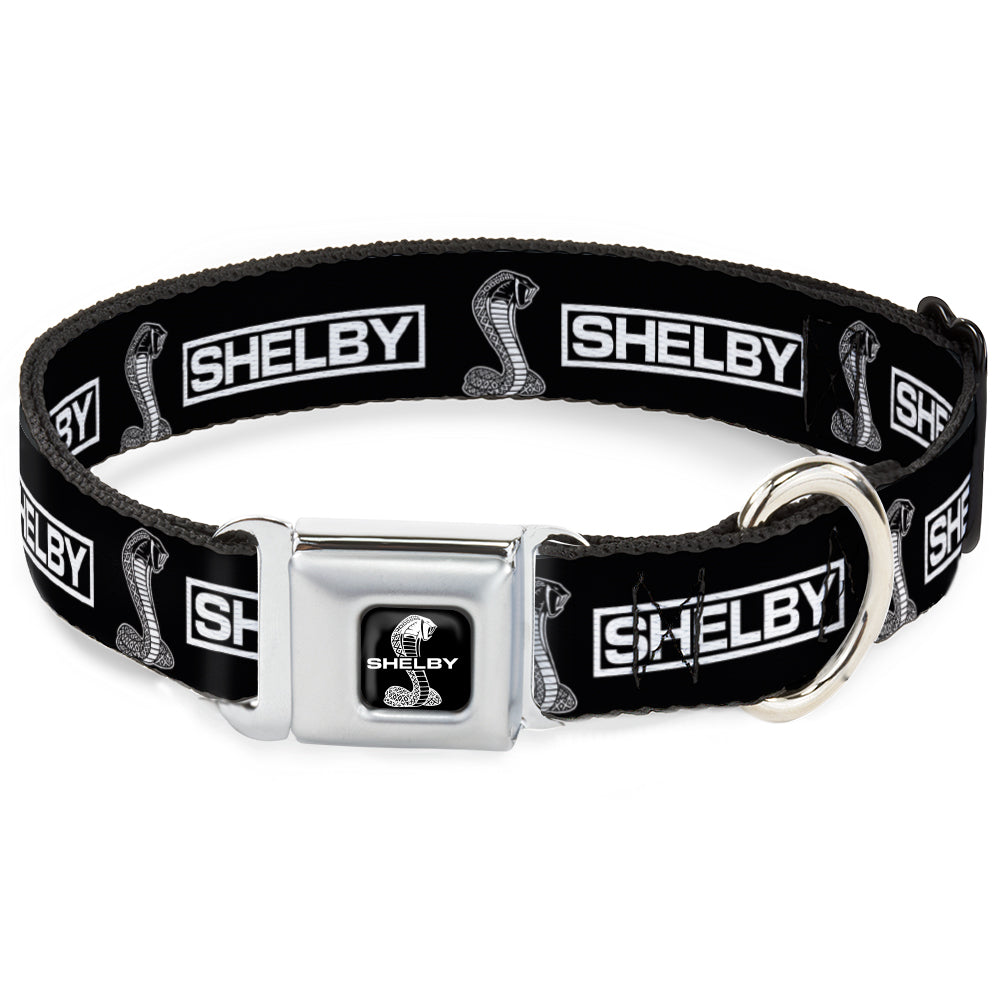 SHELBY Super Snake Cobra Split Full Color Black/White Seatbelt Buckle Collar - SHELBY Box Logo and Super Snake Cobra Black/White Dog Collars Seatbelt Buckle Shelby