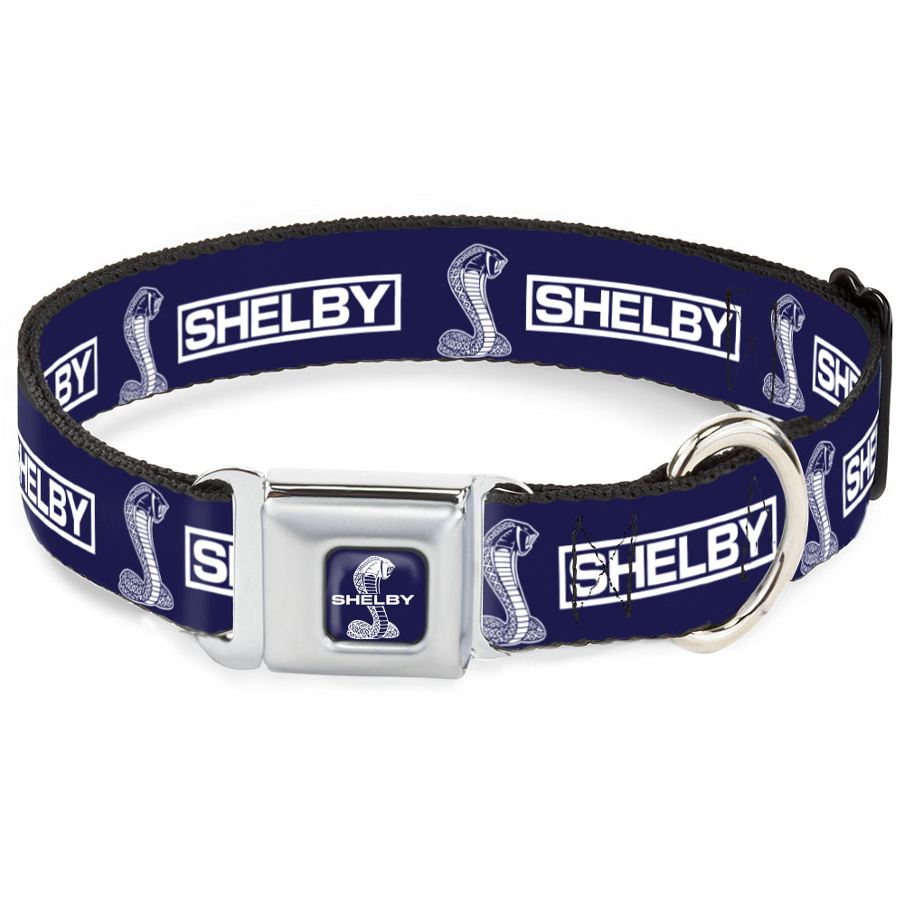 SHELBY Super Snake Cobra Split Full Color Blue/White Seatbelt Buckle Collar - SHELBY Box Logo and Super Snake Cobra Blue/White Dog Collars Seatbelt Buckle Shelby