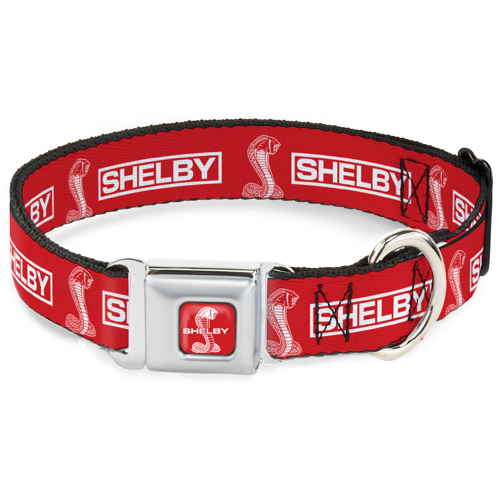 SHELBY Super Snake Cobra Split Full Color Red/White Seatbelt Buckle Collar - SHELBY Box Logo and Super Snake Cobra Red/White Dog Collars Seatbelt Buckle Shelby