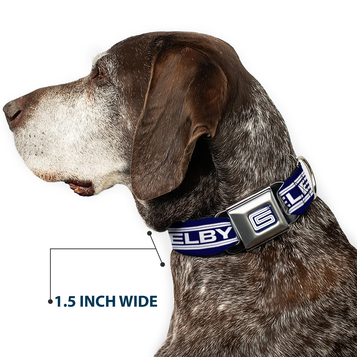 Carroll Shelby CS Racing Logo Full Color Navy/White Seatbelt Buckle Collar - Carroll Shelby CS SHELBY Racing Logo Block Navy/White Dog Collars Seatbelt Buckle Shelby