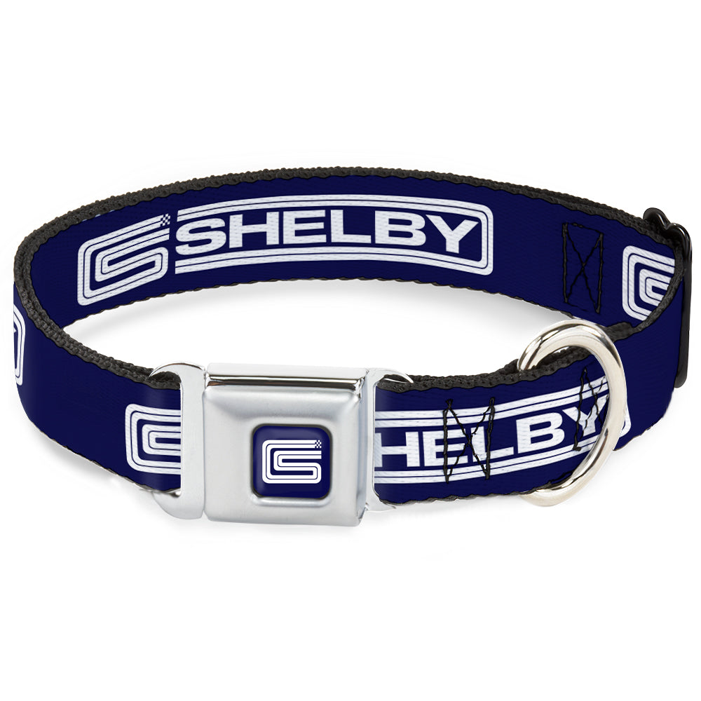 Carroll Shelby CS Racing Logo Full Color Navy/White Seatbelt Buckle Collar - Carroll Shelby CS SHELBY Racing Logo Block Navy/White Dog Collars Seatbelt Buckle Shelby