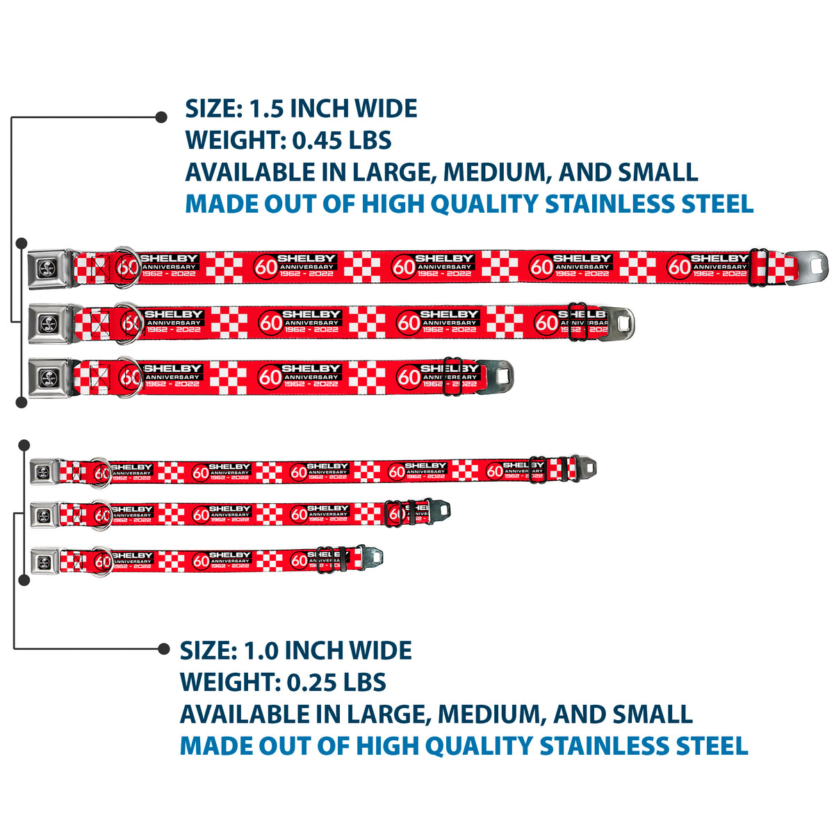 SHELBY Tiffany Split Full Color Black/White Seatbelt Buckle Collar - SHELBY 60th ANNIVERSARY Checker Red/Black/White Dog Collars Seatbelt Buckle Shelby