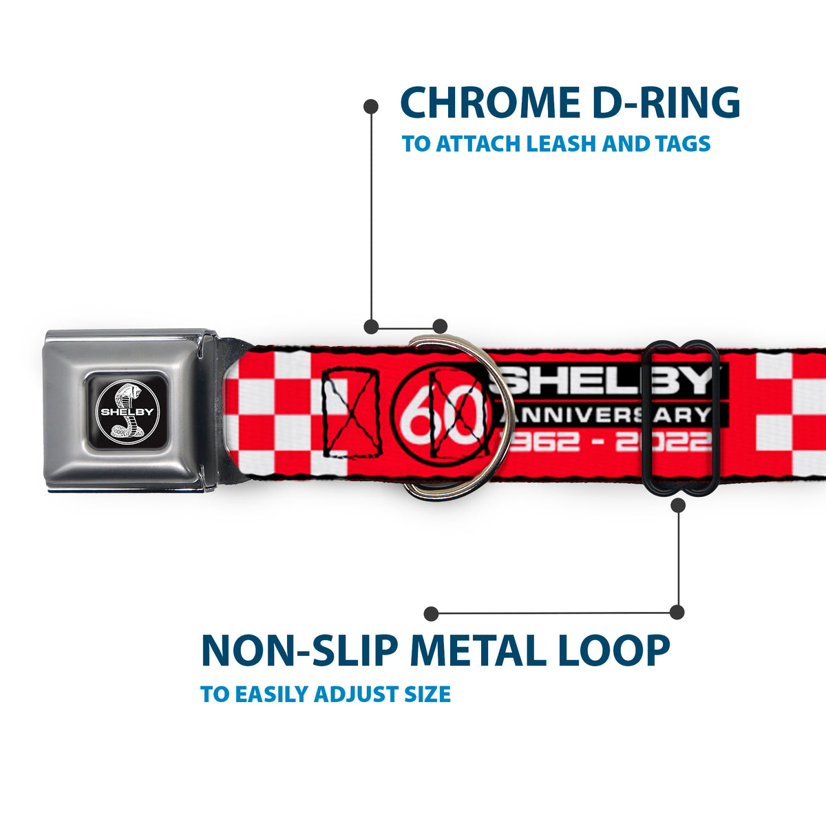 SHELBY Tiffany Split Full Color Black/White Seatbelt Buckle Collar - SHELBY 60th ANNIVERSARY Checker Red/Black/White Dog Collars Seatbelt Buckle Shelby
