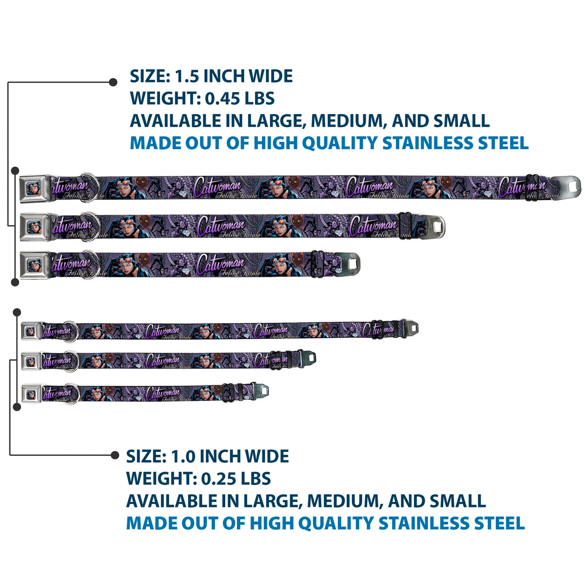 Catwoman Face Full Color Purple Seatbelt Buckle Collar - CATWOMAN-NINE LIVES OF A FELINE FATALE Pose2/Jewelry/Black Cat Purples Dog Collars Seatbelt Buckle DC Comics