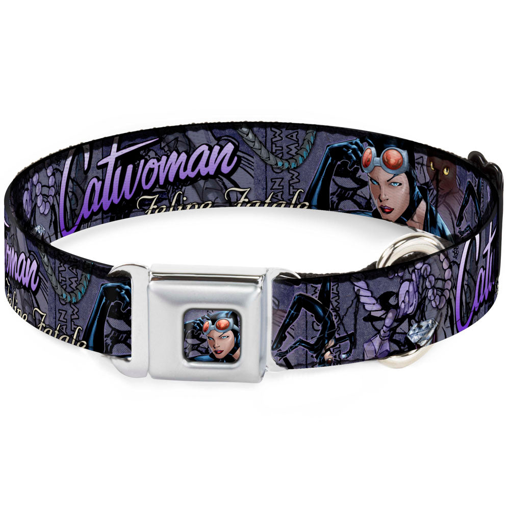 Catwoman Face Full Color Purple Seatbelt Buckle Collar - CATWOMAN-NINE LIVES OF A FELINE FATALE Pose2/Jewelry/Black Cat Purples Dog Collars Seatbelt Buckle DC Comics