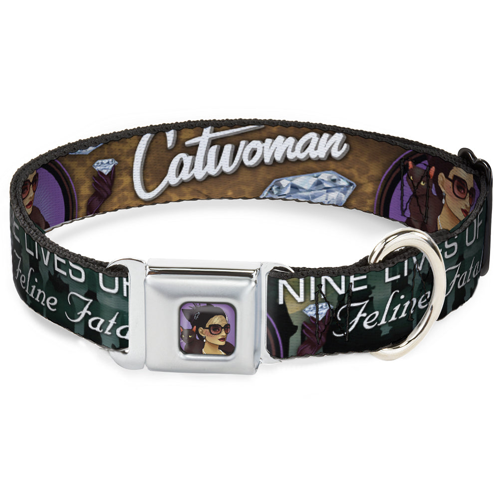 CATWOMAN Bombshell Face Full Color Purple Seatbelt Buckle Collar - CATWOMAN-NINE LIVES OF A FELINE FATALE Bombshell Pose/Diamonds Dog Collars Seatbelt Buckle DC Comics