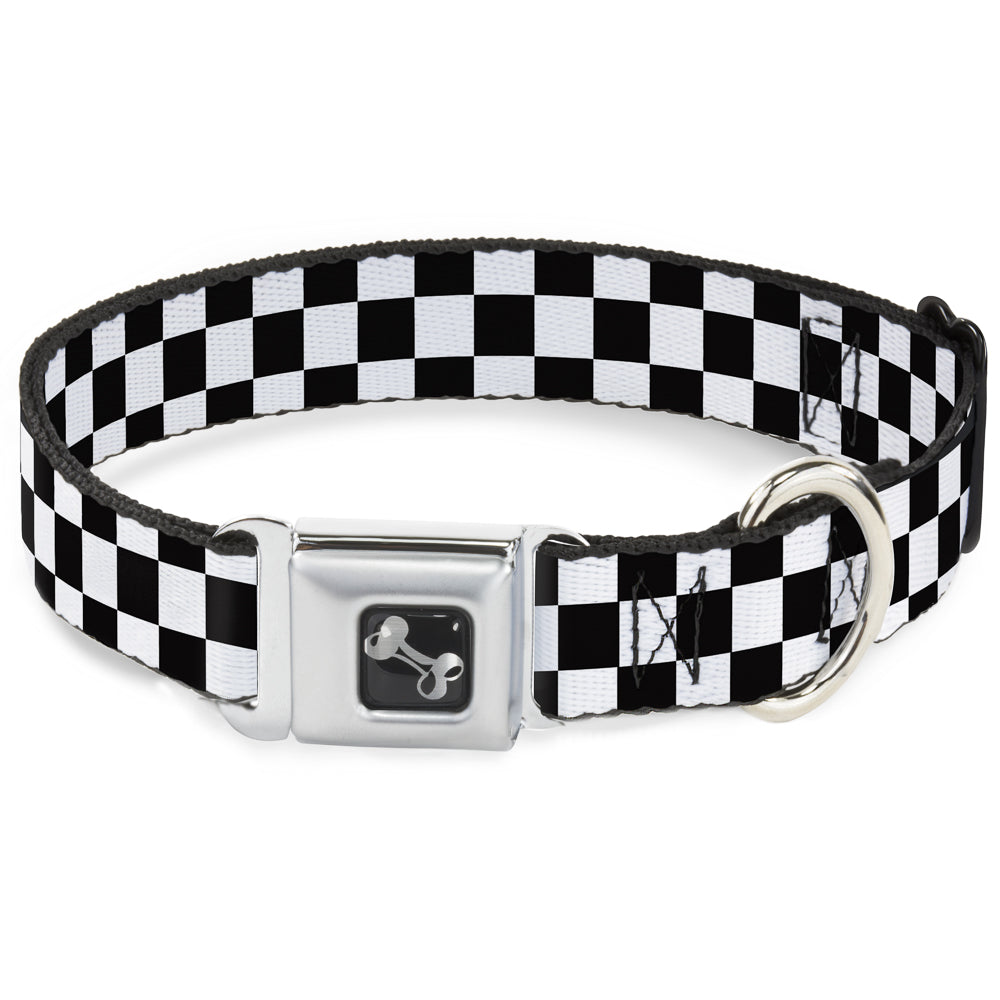 Black and White Checkered Dog Bone Seatbelt Buckle Collar Dog Collars Seatbelt Buckle Buckle-Down