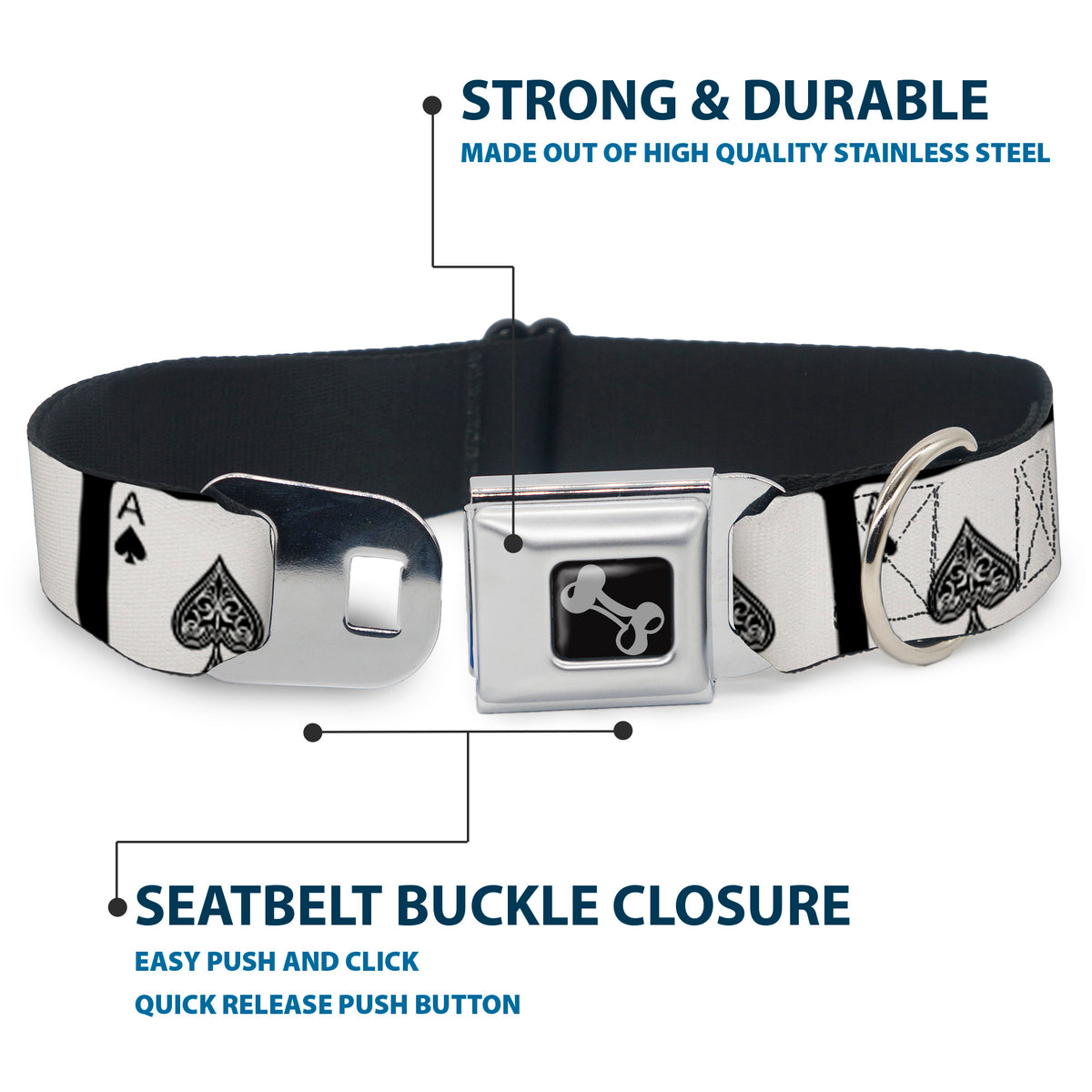 Dog Bone Seatbelt Buckle Collar - Ace of Spades Dog Collars Seatbelt Buckle Buckle-Down