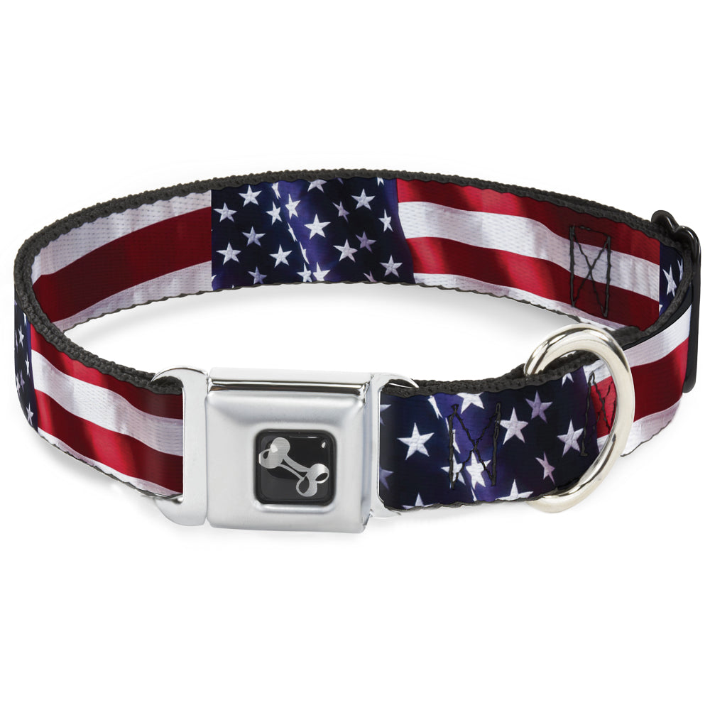 Dog Bone Seatbelt Buckle Collar - American Flag Vivid CLOSE-UP Dog Collars Seatbelt Buckle Buckle-Down