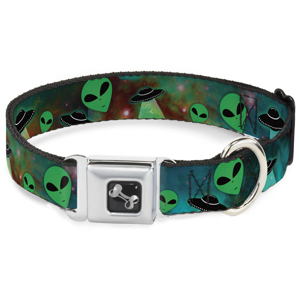 Dog Bone Seatbelt Buckle Collar - Aliens & UFO's Galaxy/Green/Black/White Dog Collars Seatbelt Buckle Buckle-Down