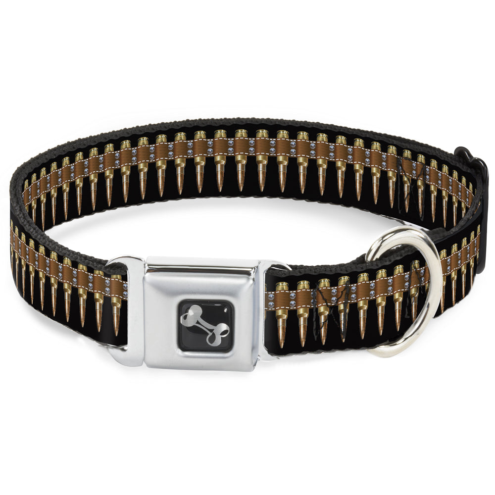 Dog Bone Black/Silver Seatbelt Buckle Collar - Printed Bullets Pattern Dog Collars Seatbelt Buckle Buckle-Down
