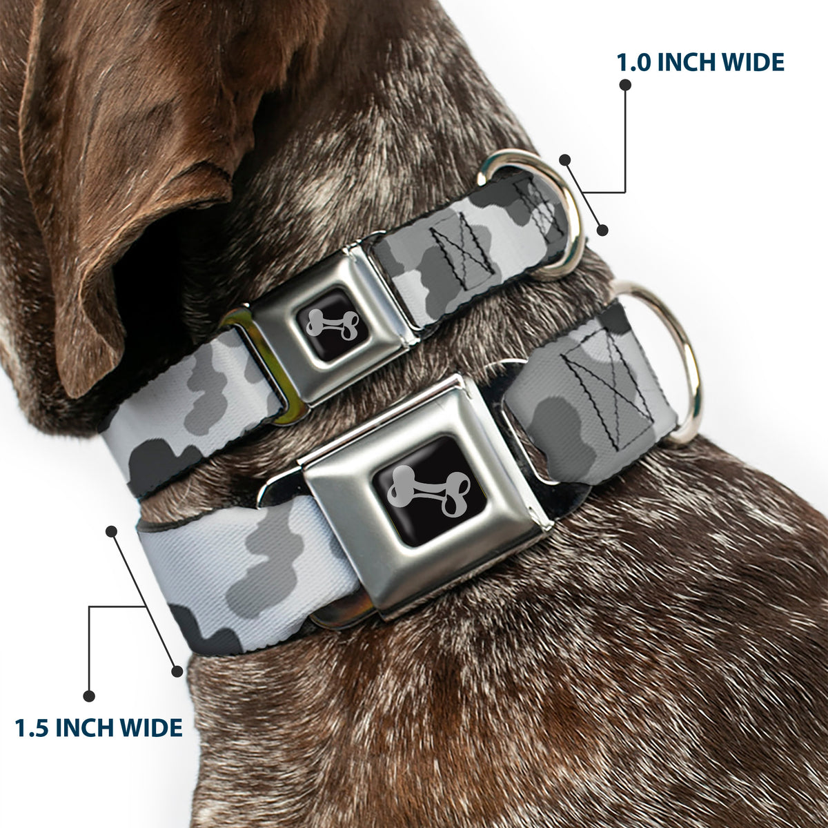 Dog Bone Seatbelt Buckle Collar - Camo White Dog Collars Seatbelt Buckle Buckle-Down