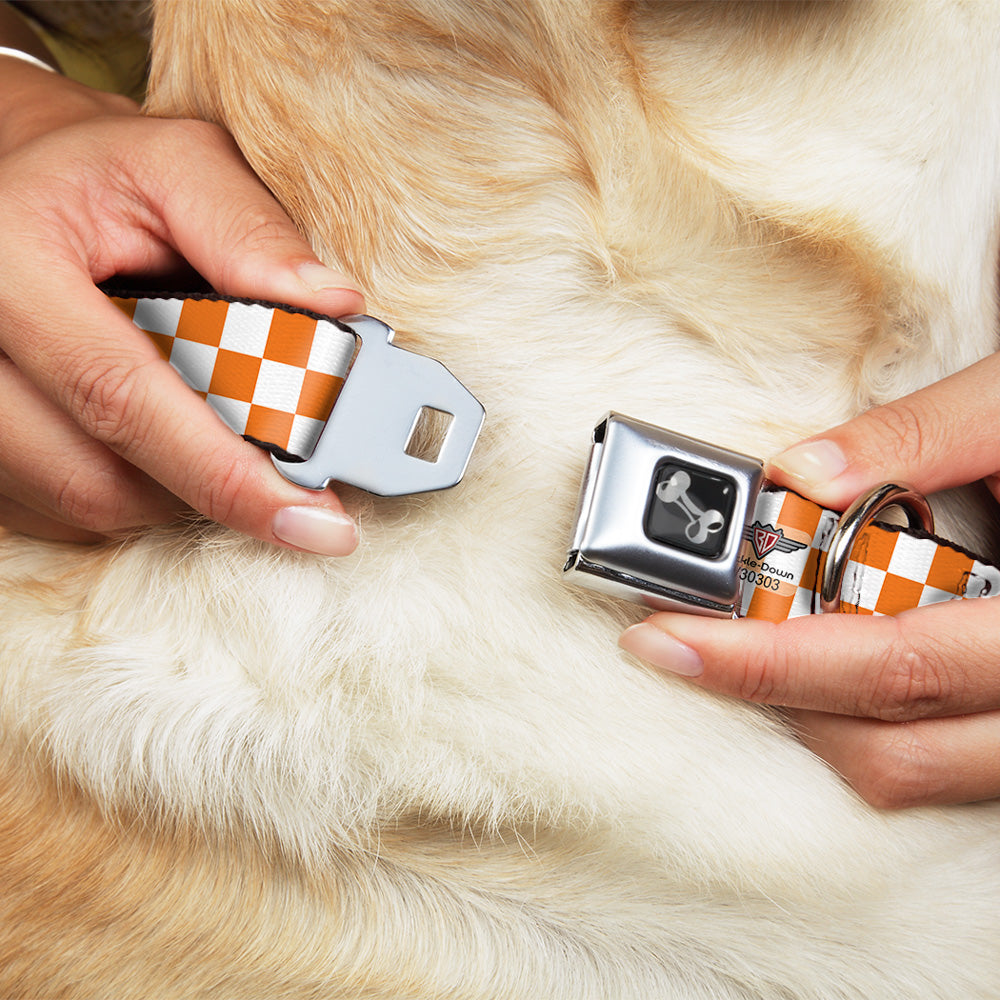 Dog Bone Seatbelt Buckle Collar - Checker White/TN Orange Dog Collars Seatbelt Buckle Buckle-Down