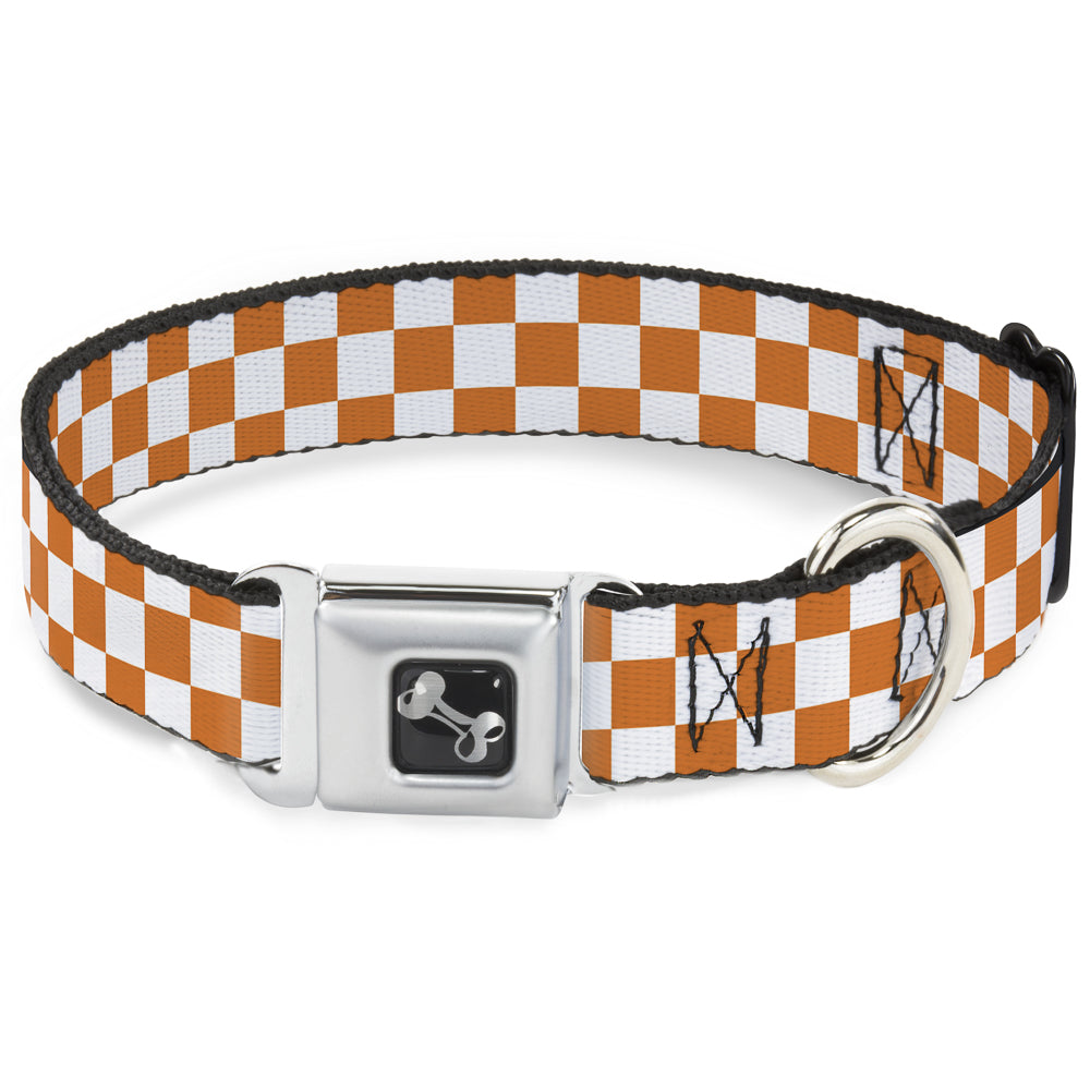 Dog Bone Seatbelt Buckle Collar - Checker White/TN Orange Dog Collars Seatbelt Buckle Buckle-Down