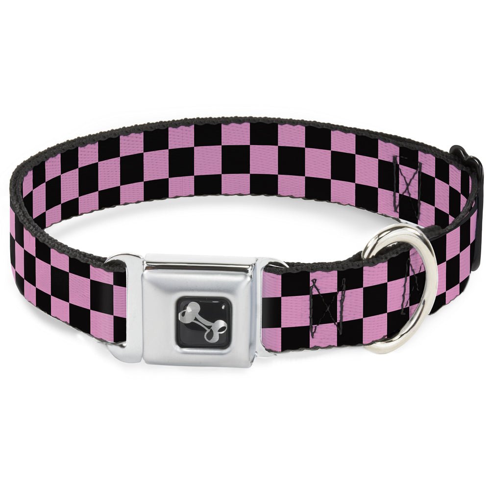 Dog Bone Seatbelt Buckle Collar - Checker Black/Baby Pink Dog Collars Seatbelt Buckle Buckle-Down