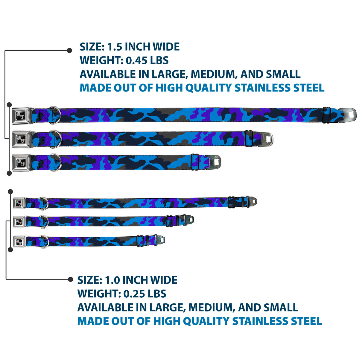 Dog Bone Seatbelt Buckle Collar - Camo Blue Dog Collars Seatbelt Buckle Buckle-Down