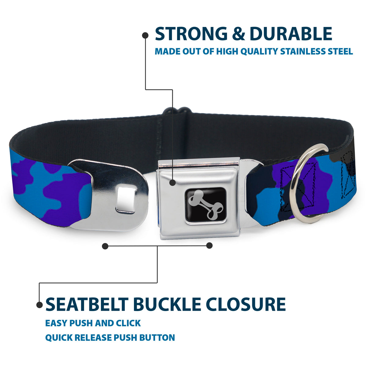 Dog Bone Seatbelt Buckle Collar - Camo Blue Dog Collars Seatbelt Buckle Buckle-Down