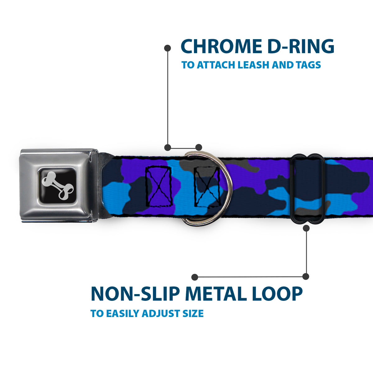 Dog Bone Seatbelt Buckle Collar - Camo Blue Dog Collars Seatbelt Buckle Buckle-Down