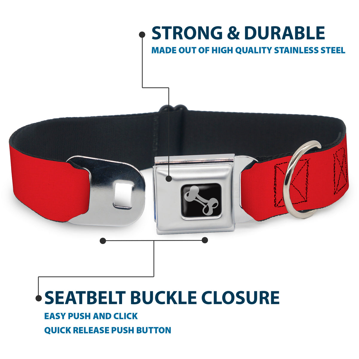 Dog Bone Seatbelt Buckle Collar - Christmas Red Dog Collars Seatbelt Buckle Buckle-Down